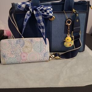 Stylish Blue Denim Women's Bag with Wallet